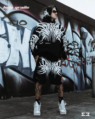 Guy Standing in Streetwear Style 'Goth' Black & White 380 GSM 100% Cotton Graphic Oversize Hoodie HG x Jammer - Front Full