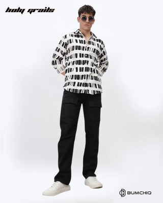 Guy Standing in Streetwear 'Black Box Abstract' White Imported Fabric Full Sleeve Slim Fit Shirt HG x Bumchiq - Front