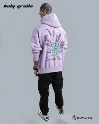 Guy Standing in Streetwear 'Lavender Haze' Purple 350-370 GSM 100% Cotton Puff Print Oversize Hoodie HG x Bumchiq - Back Full