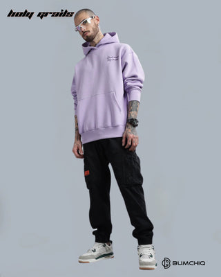 Guy Standing in Streetwear 'Lavender Haze' Purple 350-370 GSM 100% Cotton Puff Print Oversize Hoodie HG x Bumchiq - Front Full