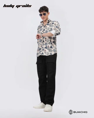 Guy Standing in Streetwear 'Multi Abstract' Beige Polycotton Full Sleeve Slim Fit Shirt HG x Bumchiq - Front