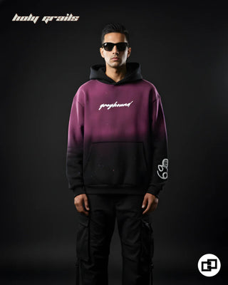Guy in Street Style 'See You At Top' Pink To Black Ombre 400 GSM 100% Cotton Screen & Puff Printed Hand Spray Painted Oversize Hoodie  HG x Grey Hound Original - Front Full