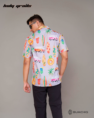 Guy in Streetwear Style 'Beach Essentials Paradise' White Cotton Shirt - Back