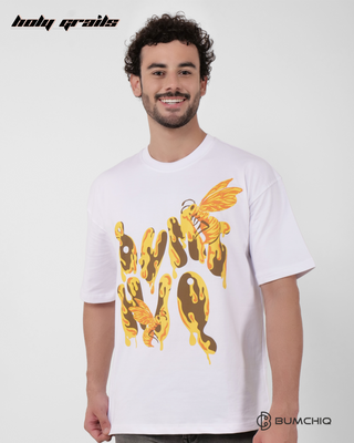 Guy in Streetwear Style 'Bee' White 240 GSM French Terry Cotton T-Shirt - Front
