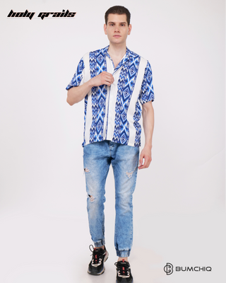 Guy in Streetwear Style 'Canvas Blue' Rayon Shirt - Front