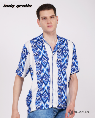 Guy in Streetwear Style 'Canvas Blue' Rayon Shirt - Front Close