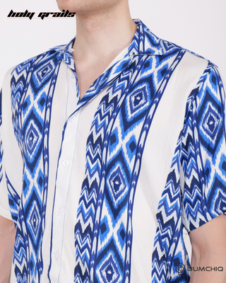 Guy in Streetwear Style 'Canvas Blue' Rayon Shirt - Front Close Up