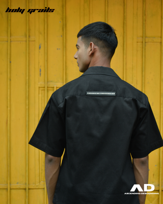 Guy in Streetwear Style 'Challa' Black Oversized Polyester Shirt - Back