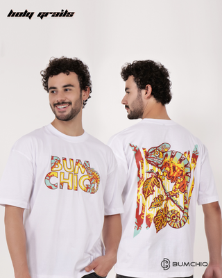 Guy in Streetwear Style 'Chameleon' White 240 GSM French Terry Cotton T-Shirt - Front & Back