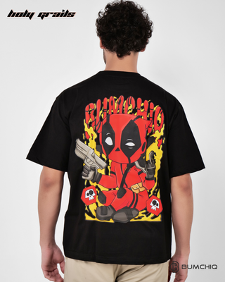 Guy in Streetwear Style 'Deadpool' Black 240 GSM French Terry Cotton T-Shirt - Back