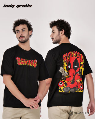 Guy in Streetwear Style 'Deadpool' Black 240 GSM French Terry Cotton T-Shirt - Front & Back