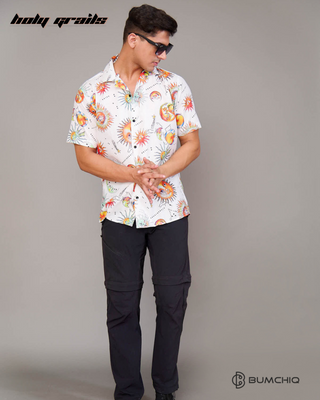 Guy in Streetwear Style 'DreamScape White' Cotton Shirt - Front with glass shades