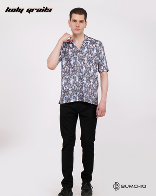 Guy in Streetwear Style 'Ethereal Canvas' Black Imported Fabric Shirt - Front Holding Collar