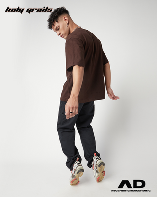 Guy in Streetwear Style 'February 30' Brown Oversized 250 GSM French Terry Knit Cotton T-Shirt - Back
