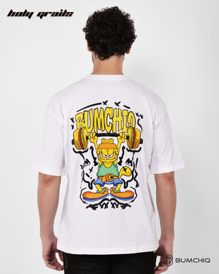 Guy in Streetwear Style 'Garfield' White 240 GSM French Terry Cotton T-Shirt - Back