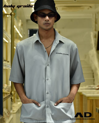Guy in Streetwear Style 'Kangaroo' Grey Oversized 250 GSM Luxury Fabric Shirt - Front Hands in Pockets