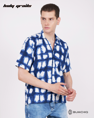 Guy in Streetwear Style 'Livin La Blue' Poplin Shirt - Front