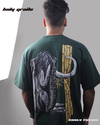 Guy in Streetwear Style 'Mammoth' Green Oversized 240 GSM Terry Cotton T-Shirt - Back