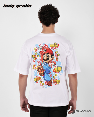Guy in Streetwear Style 'Mario' White 240 GSM French Terry Cotton T-Shirt - Back