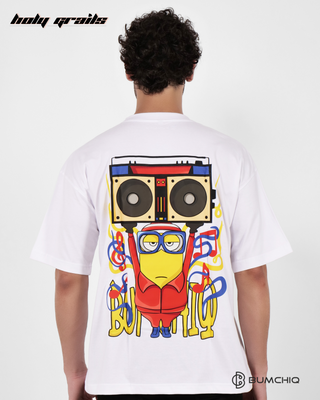 Guy in Streetwear Style 'Minions' White 240 GSM French Terry Cotton T-Shirt - Back
