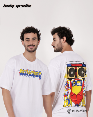 Guy in Streetwear Style 'Minions' White 240 GSM French Terry Cotton T-Shirt - Front & Back