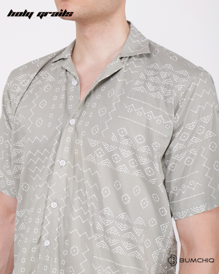Guy in Streetwear Style 'Mystique Grey' Cotton Shirt - Front Close Up