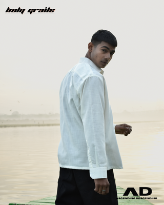 Guy in Streetwear Style 'Rangoli' White Oversized Linen Full Sleeve Shirt - Back