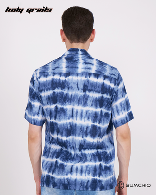 Guy in Streetwear Style 'Shibori Blue' Rayon Shirt - Back