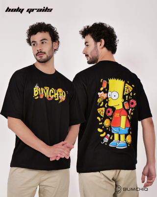 Guy in Streetwear Style 'Simpson' Black 240 GSM French Terry Cotton T-Shirt - Front & Back