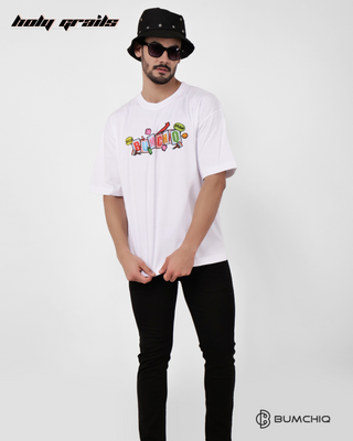 Guy in Streetwear Style 'Snoopy' White 240 GSM French Terry Cotton T-Shirt - Front