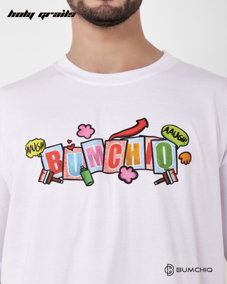 Guy in Streetwear Style 'Snoopy' White 240 GSM French Terry Cotton T-Shirt - Front Close Up