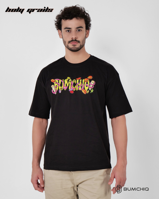 Guy in Streetwear Style 'Sponge Bob' Black 240 GSM French Terry Cotton T-Shirt - Front