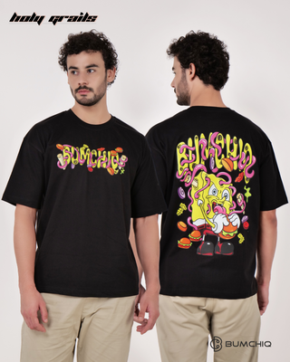 Guy in Streetwear Style 'Sponge Bob' Black 240 GSM French Terry Cotton T-Shirt - Front & Back