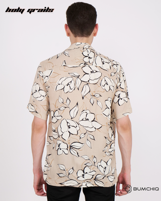 Guy in Streetwear Style 'Stone Floral Tea' Cream Poplin Shirt - Back