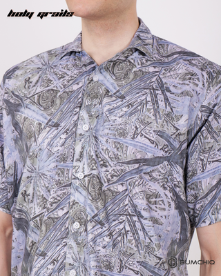 Guy in Streetwear Style 'Tee Green' Grey Imported Fabric Shirt - Front Close Up