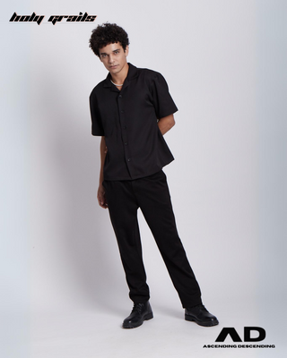 Guy in Streetwear Style 'The Editable' Black 250 GSM Luxury Cotton Shirt - Back Hands Behind
