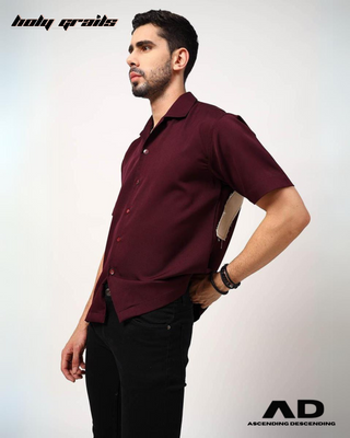 Guy in Streetwear Style 'The Editable' Wine 250 GSM Cotton Shirt - Side
