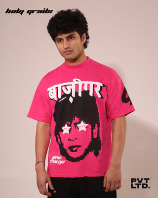 Guy in Streetwear Style 'The Shahrukh' Pink Oversized 240 GSM Cotton T-Shirt - Front