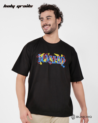 Guy in Streetwear Style 'Tom & Jerry' Black 240 GSM French Terry Cotton T-Shirt - Front