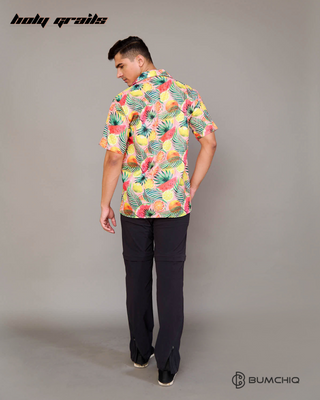Guy in Streetwear Style 'Tropical Punch' Multi-Color Cotton Shirt - Front
