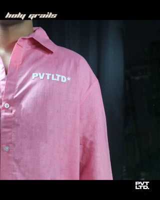 Guy in Street Style Pink Linen Cotton Blend Unisex Relaxed Fit Full Sleeve Shirt HG x Pvt Ltd - Front Right Side Close