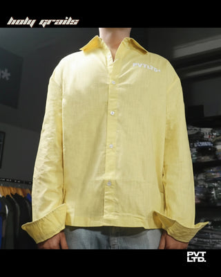 Guy in Street Style Yellow Linen Cotton Blend Unisex Relaxed Fit Full Sleeve Shirt HG x Pvt Ltd - Front