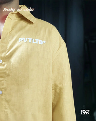 Guy in Street Style Yellow Linen Cotton Blend Unisex Relaxed Fit Full Sleeve Shirt HG x Pvt Ltd - Front Right Side Close