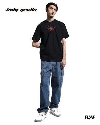 Guy in Street Style 'Ace of Spades' Black 240 GSM 100% Cotton Puff Printed Oversize Tee HG x FLYAF - Front Full