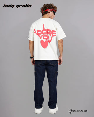 Guy in Street Style 'Adore You' White 240 GSM 100% Terry Cotton Screen Printed Oversize Graphic Tee HG x Bumchiq - Back Full