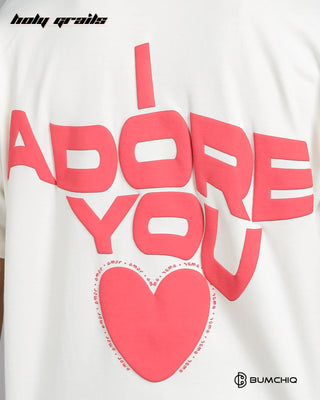 Guy in Street Style 'Adore You' White 240 GSM 100% Terry Cotton Screen Printed Oversize Graphic Tee HG x Bumchiq - Back Print Close Up