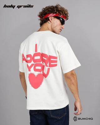 Guy in Street Style 'Adore You' White 240 GSM 100% Terry Cotton Screen Printed Oversize Graphic Tee HG x Bumchiq - Back Side