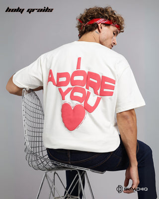 Guy in Street Style 'Adore You' White 240 GSM 100% Terry Cotton Screen Printed Oversize Graphic Tee HG x Bumchiq - Back Sitting