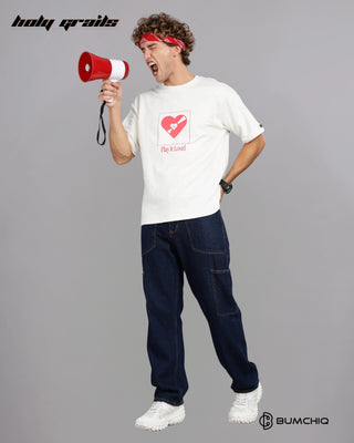 Guy in Street Style 'Adore You' White 240 GSM 100% Terry Cotton Screen Printed Oversize Graphic Tee HG x Bumchiq - Front Full