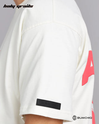 Guy in Street Style 'Adore You' White 240 GSM 100% Terry Cotton Screen Printed Oversize Graphic Tee HG x Bumchiq - Sleeve Close Up